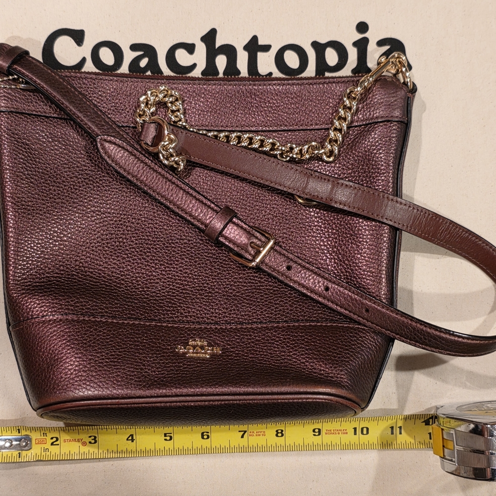 Coach Pebbled Leather Crossbody Bag in Deep Burgundy with Gold Hardware